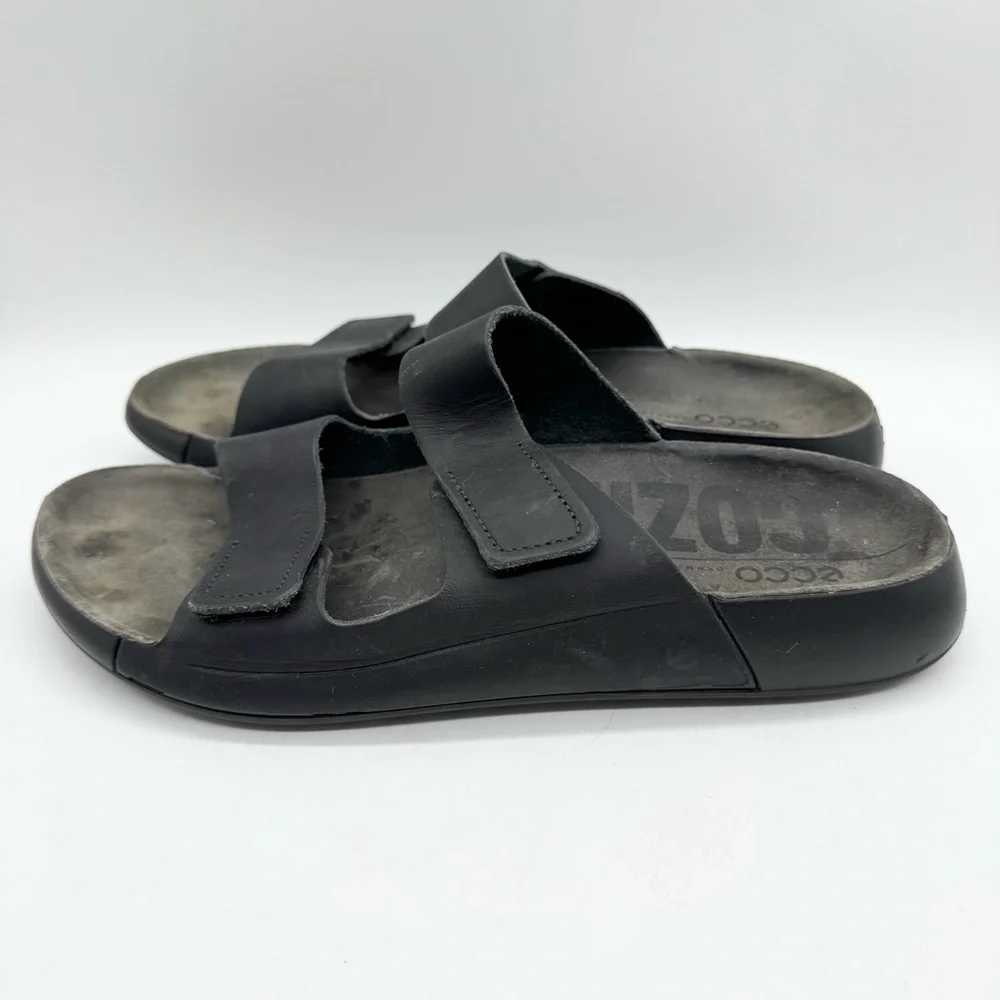 Ecco Cozmo Double Strap Hook & Loop Comfort Slide Sandals Black‎ Men's Size 41